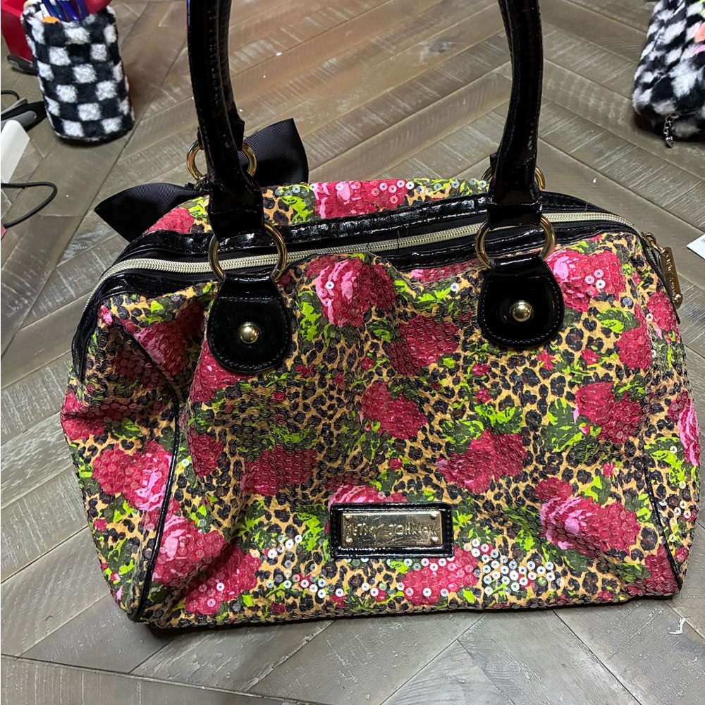 Betsey Johnson Pink Floral Leopard Satchel